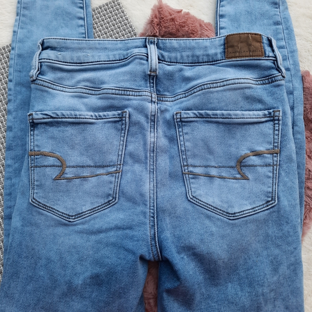 AEO American Eagle Super Hi Rise Jegging Distressed Holes Skinny Jeans 4 Regular - Picture 9 of 9
